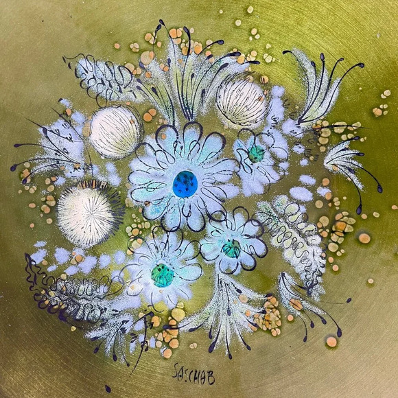 Sascha Brastoff MCM Enamel & Copper Floral Serving Bowl - Picture 3 of 6